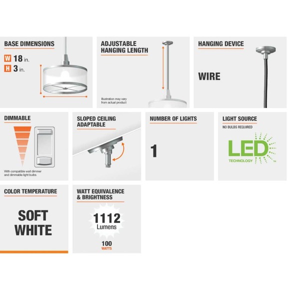 Hollandale 100-Watt Integrated LED White Pendant (Retail $215) - Picture 3 of 9